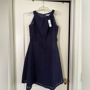 NWT New York & Co. Navy Eyelet Overlay A-Line Dress